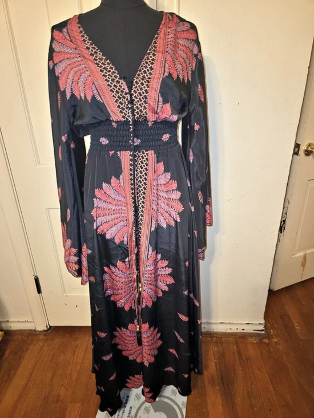 L'Atelier de Sonja Long Boho Silk Dress Floral Maxi Black & Pink